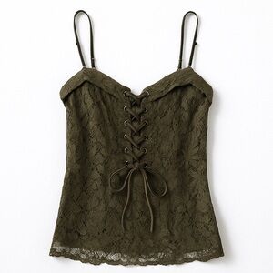 Express • Lace-Up Peplum Tank • Olive Green • Size XS